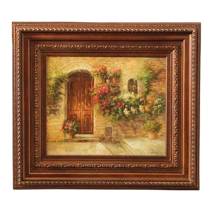 Prestige Arts Floral Courtyard Scene Oil Painting