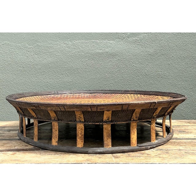 Vintage Woven Rattan and Bamboo Large Tray For Sale In West Palm - Image 6 of 12