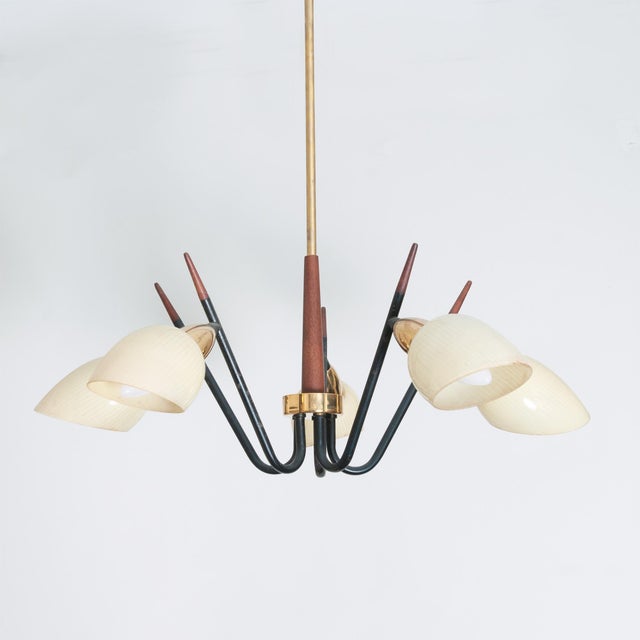 Metal Vintage Five-Arms Pendant Light from Voss Belysning, 1950s For Sale - Image 7 of 9