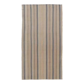 Vintage Turkish Gallery Kilim With Soft Neutral Stripes in Blue and Sand For Sale