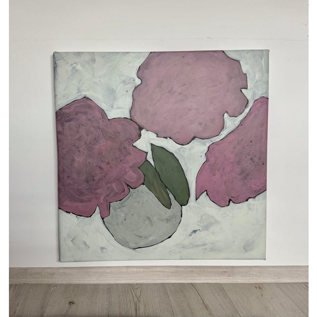 Original handmade acrylic painting on stretched canvas featuring a large-scale abstract floral composition. The artwork...