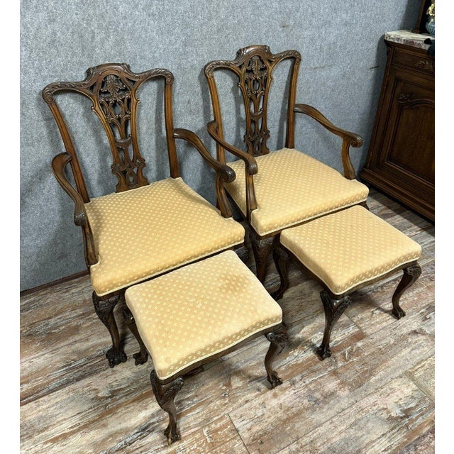 English Mahogany Armchairs with Ottomans, Set of 4 For Sale - Image 3 of 8