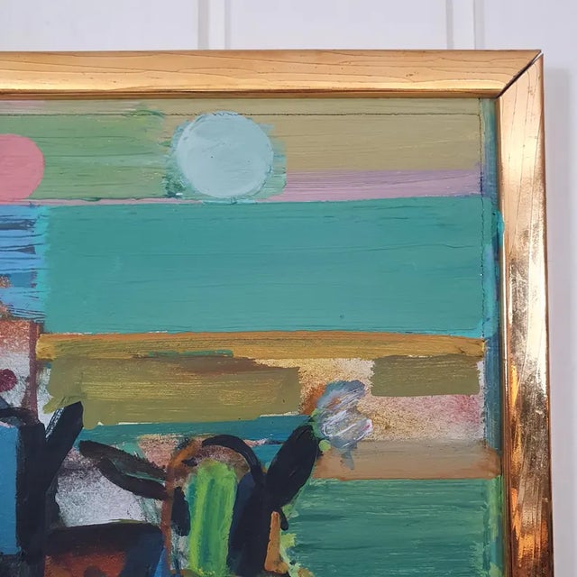 Turquoise 1978 Mid-Century Swedish Modernist Oil Painting by Fredrik Rohde For Sale - Image 8 of 18