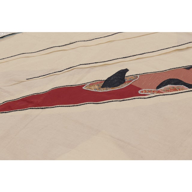 Handwoven in natural silk and cotton, this 4x5 contemporary Ghanaian tapestry is an avant-garde masterpiece in Rug &...