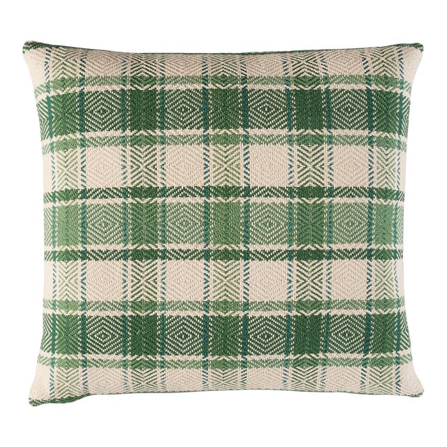 Schumacher Heidi Plaid 20" Pillow In Leaf For Sale