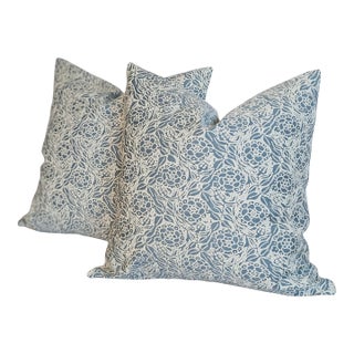 Fortuny Fiori Pillows in Storm Blue & Ivory - Pair For Sale