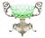 Blown Green Glass and Silver Fruit Bowl Centerpiece with Cut-Out Handles For Sale