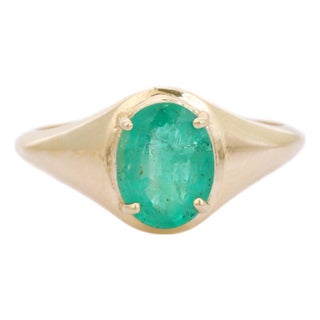 Vintage Style Oval Emerald Chunky Statement Ring Size 5.5 For Sale