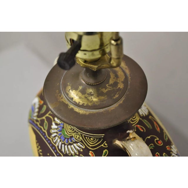 Brown Vintage Oriental Japanese Figural Samurai Brown Ceramic Jug Form Table Lamp For Sale - Image 8 of 11