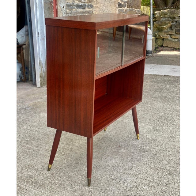 MidCentury Modern Walnut Glass Sliding Door Bookcase Chairish