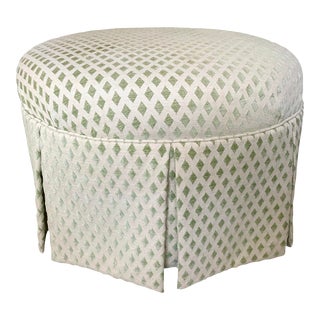 Late 20th Century Round Skirted Ottoman With Pierre Frey Designer Fabric For Sale