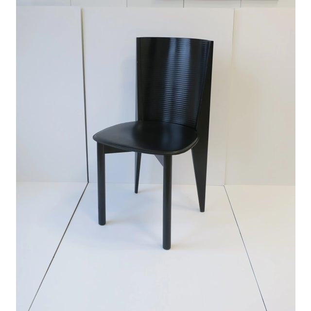 Italian Designer Postmodern Black Lacquer Wood and Leather Side Chair For Sale - Image 13 of 13