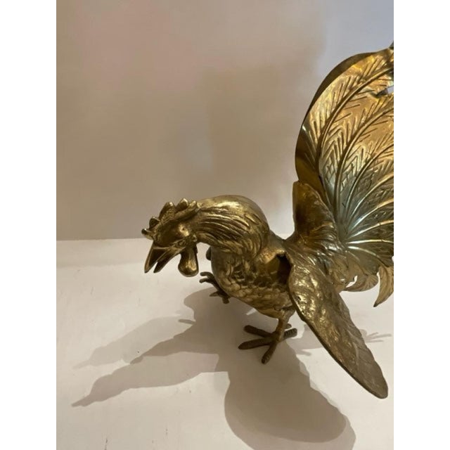 Metal Pair of Brass Fighting Roosters For Sale - Image 7 of 11