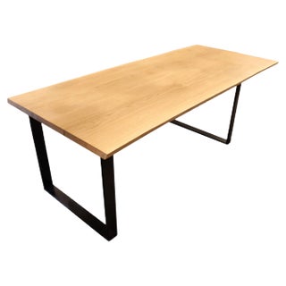 Walnut and Black Metal Frame Plank Table For Sale
