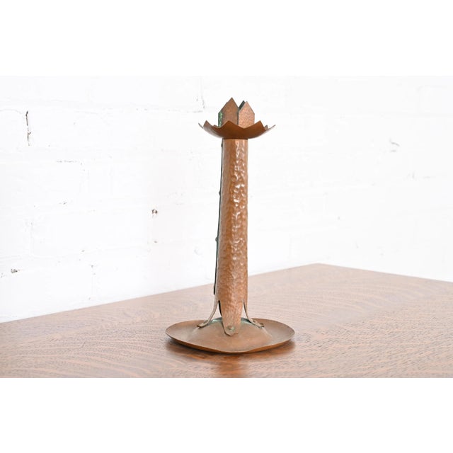 Stickley Brothers Antique Stickley Style Arts & Crafts Hammered Copper Candlestick, Circa 1900 For Sale - Image 4 of 13