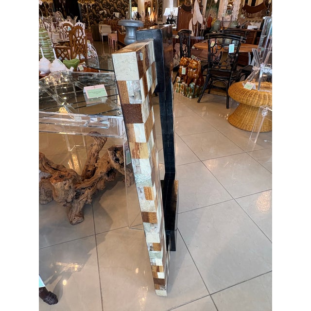 1980s Marquis Collection Beverly Hills Wall Mirror Stone Pen Coconut Shell Wood For Sale - Image 5 of 12