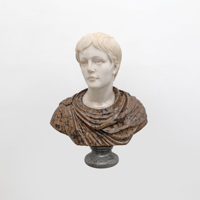 Polychrome Bust of a Roman Emperor, 20th Century, Marble For Sale - Image 9 of 10