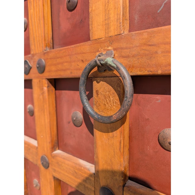 1990s Vintage Mexican Solid Wood Armoire With Handcrafted Iron Hardware For Sale - Image 5 of 17