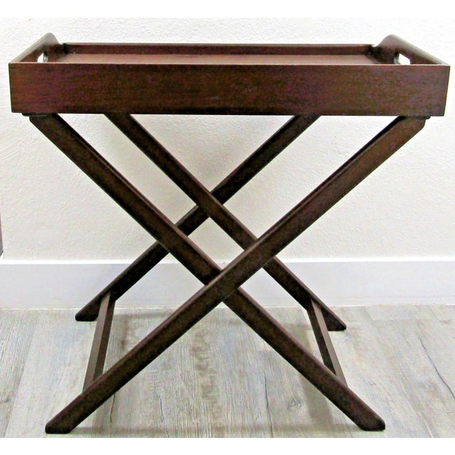 Mid 20th Century Vintage English Butler's Mahogany Tray Table With Folding Stand For Sale - Image 9 of 18