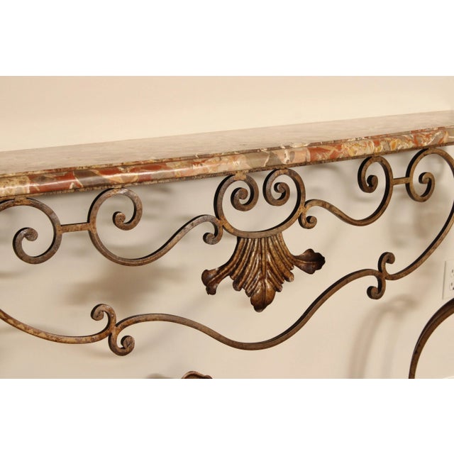 Mid 20th Century Rococo Style Custom Wrought Iron Marble Top Console Table For Sale - Image 4 of 12