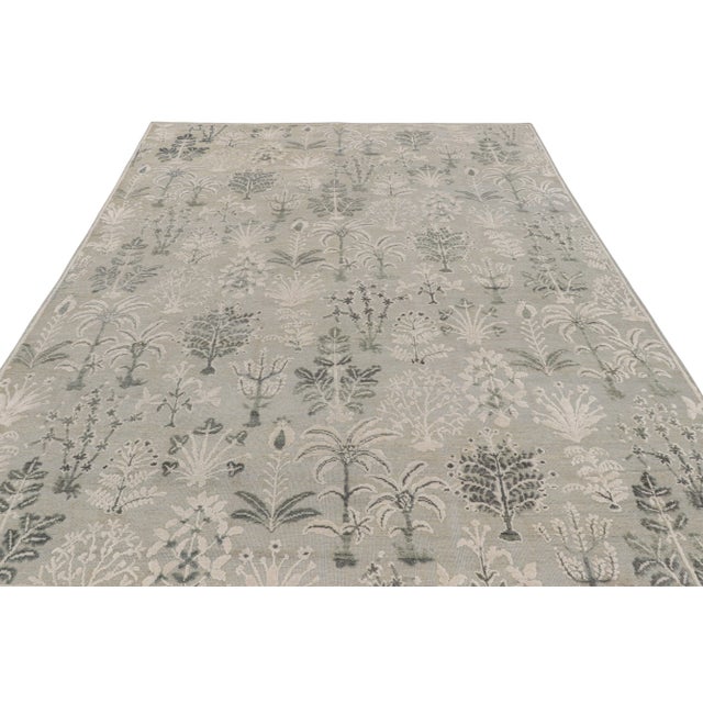 Rug & Kilim Rug & Kilim’s Modern Block Print Rug in Silver-Gray & Teal with Floral Patterns - 3x6 For Sale - Image 4 of 7