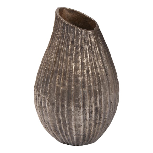 Organic Grooved Teardrop Aluminum Vase For Sale