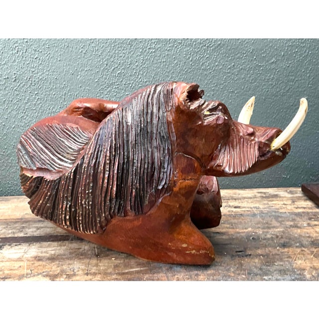 Vintage Hand Carved Wild Boar For Sale - Image 9 of 12