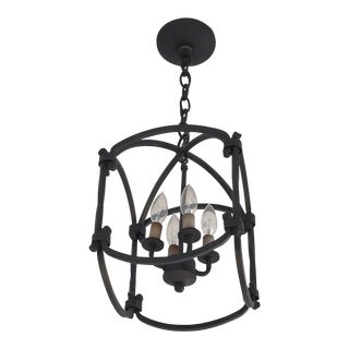 Arte De Mexico Wrought Iron Spanish 4 Light Chandelier For Sale