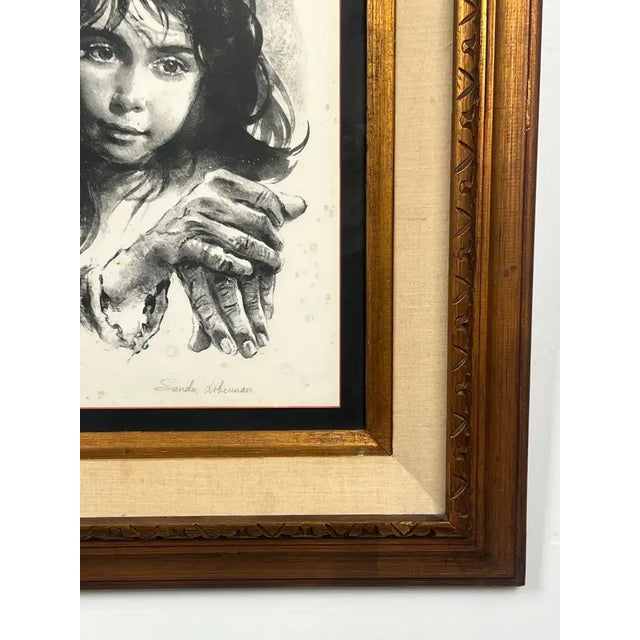 Sandu Liberman Rabbi With Young Girl Lithograph Signed, Numbered & Framed 1960's For Sale - Image 13 of 14