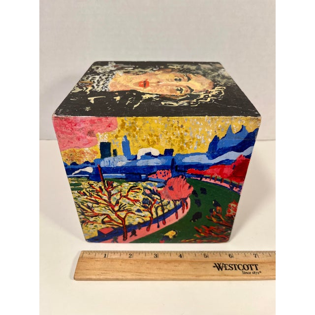 Vintage Oil on Wooden Cube Reproduction of André Derain Famous Artworks 6" X 6" For Sale - Image 9 of 10
