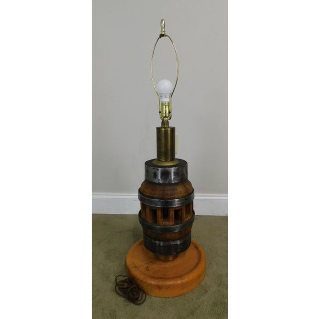Wood Heavy Wood and Steel Vintage Barrel Table Lamps - a Pair For Sale - Image 7 of 13