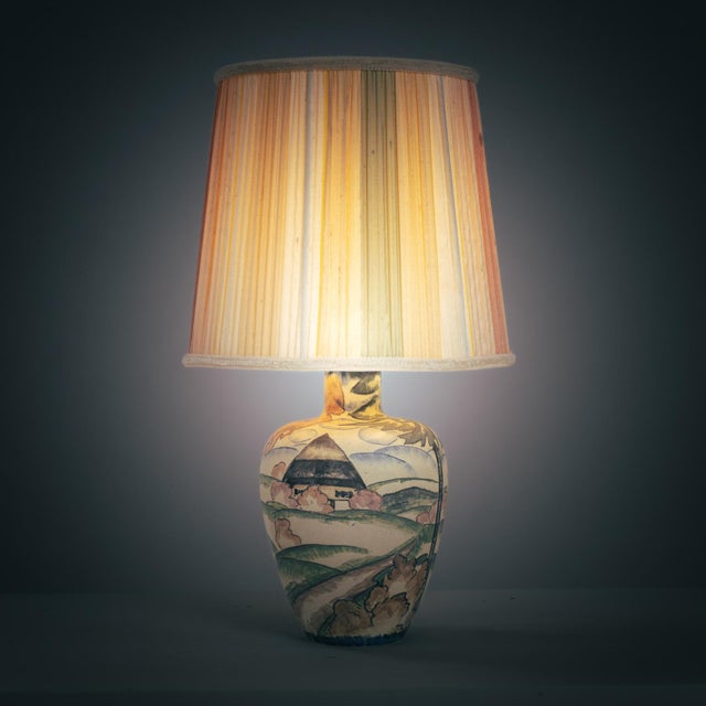 Very rare Handpainted porcelain Art Nouveau table lamp by Großherzoglichen Keramik-Manufaktur Darmstadt', Germany, 1930s...