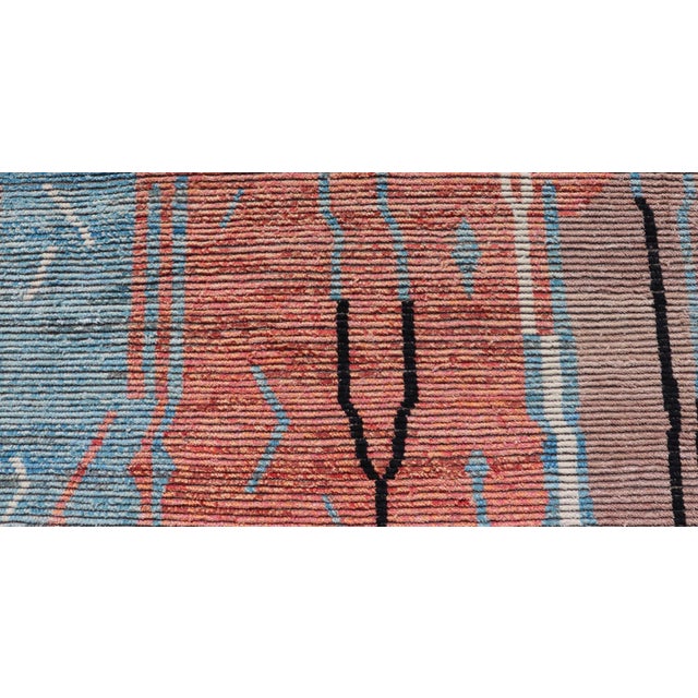 Ivory Modern Moroccan Rug With Abstract Design in Copper, Lt. Blue 8'3 X 11' For Sale - Image 8 of 12