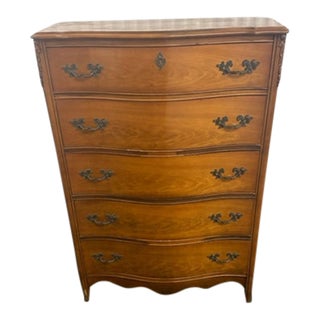 1990s Vintage Five Drawer Provincial Style High Boy Dresser For Sale