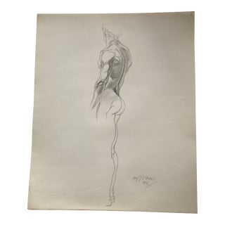 Original Vintage Abstract Expressionist Charcoal Male Nude Charcoal Study Drawing 1970’s Signed For Sale