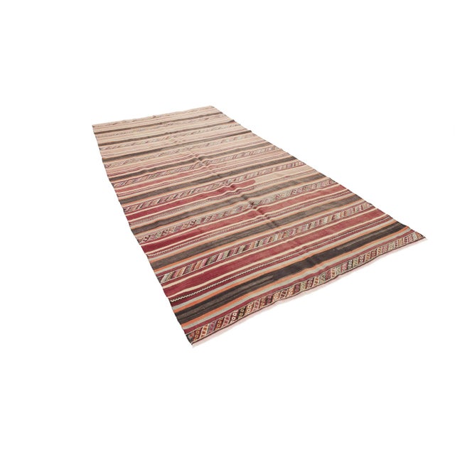 Traditional Striped Vintage Turkish Kilim Rug For Sale - Image 3 of 7