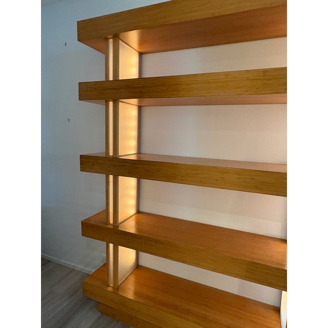 Custom Built Bamboo Wood Book Shelf With Led Lighting For Sale In New York - Image 6 of 14