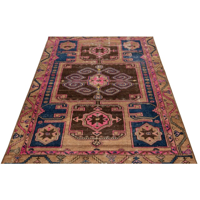 Tribal 1960s Vintage Persian Distressed Handmade Tribal Brown Wool Rug For Sale - Image 3 of 7