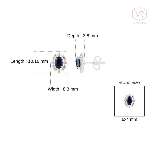 Navy Blue Art Deco Inspired Blue Sapphire & Diamond Halo Stud Earrings in 14k Gold- A Pair For Sale - Image 8 of 12