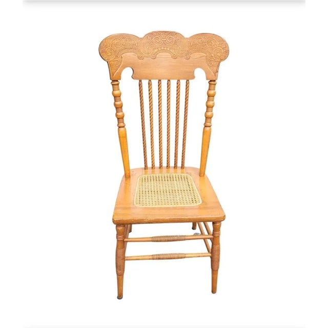 Wood Refinished Pair of Victorian Style Press Back Spiral Maple Chairs With Cane Seat For Sale - Image 7 of 10