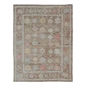 Keivan Woven Arts Large Large Oushak Rug Made With Old Wool in Light Brown 12' X 15'