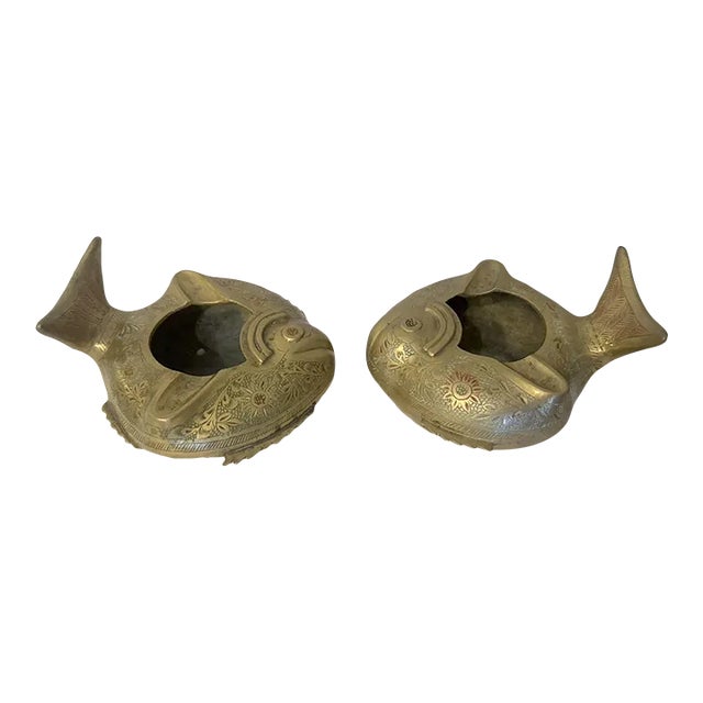 Pair of Mid 20th Century Brass Brush Bowls For Sale