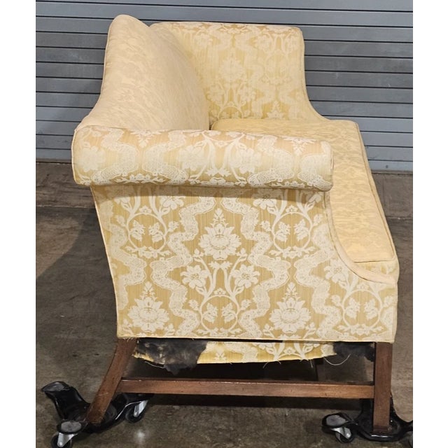Yellow Mid 20th Century Kittinger Williamsburg Mahogany Chippendale Sofa Yellow Silk Schumacher Fabric For Sale - Image 8 of 12