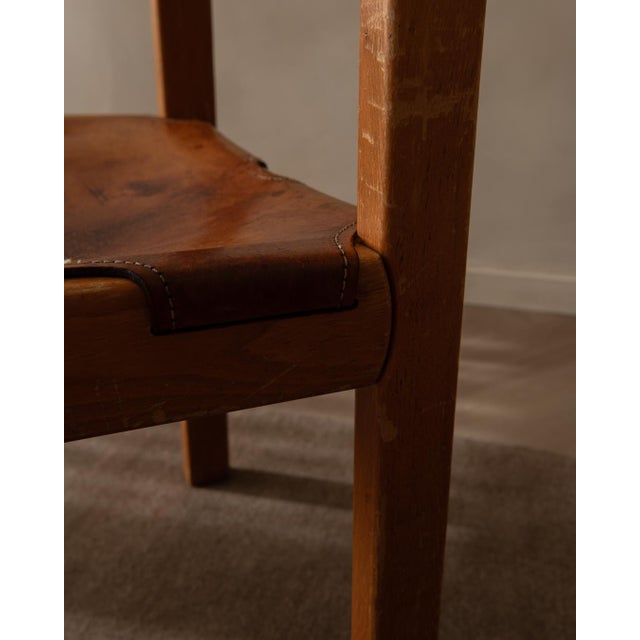 Vintage French Elm and Cognac Leather Chair from Maison Regain, 1970s For Sale - Image 12 of 16