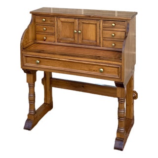 Vintage Pennsylvania House Rustic Traditional Solid Pine Secretary Desk With Sliding Leather Tray For Sale