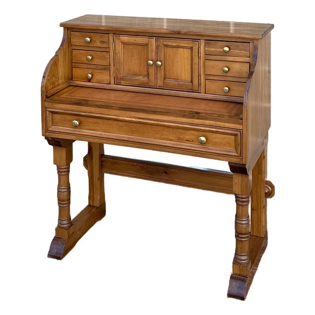 Vintage Pennsylvania House Rustic Traditional Solid Pine Secretary Desk With Sliding Leather Tray For Sale