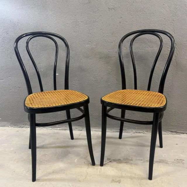 Mid-Century Modern Bentwood Chairs with Vienna Straw Seat by Thonet for Herbatschek, Poland, 1960s, Set of 2 For Sale - Image 3 of 7