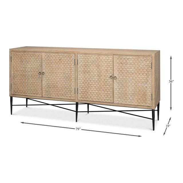 Carved Scallop Sideboard in Warm Tan, 79 Inches For Sale - Image 11 of 11
