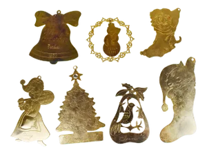 Vintage Mid 20th Century Assorted Brass Christmas Ornaments - 7 Pieces