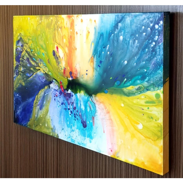 Extra-Large Vintage 1985 Abstract Expressionist acrylic painting on stretched gallery wrapped canvas. Signed and titled on...